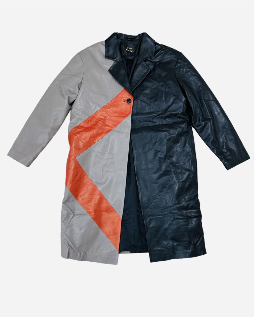 Tricolour Long Leather Coat