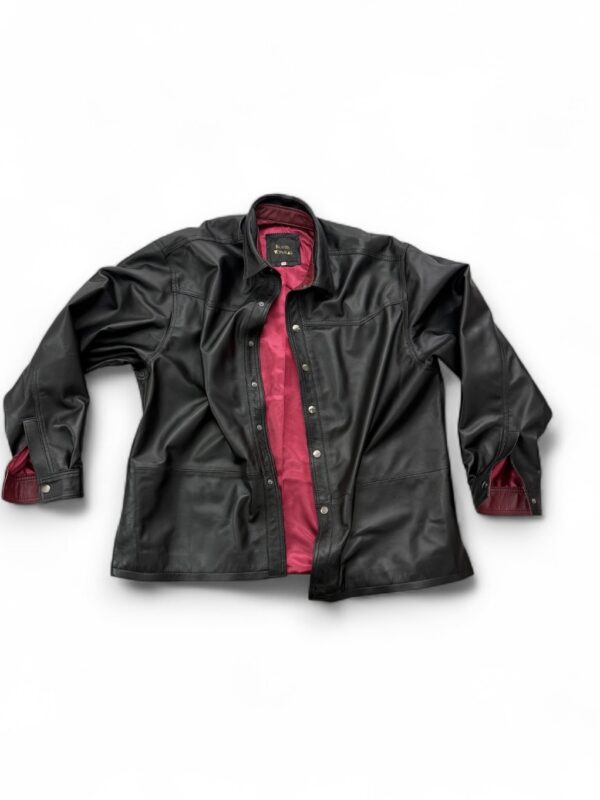 Black Leather Shirt with Burgundy Details