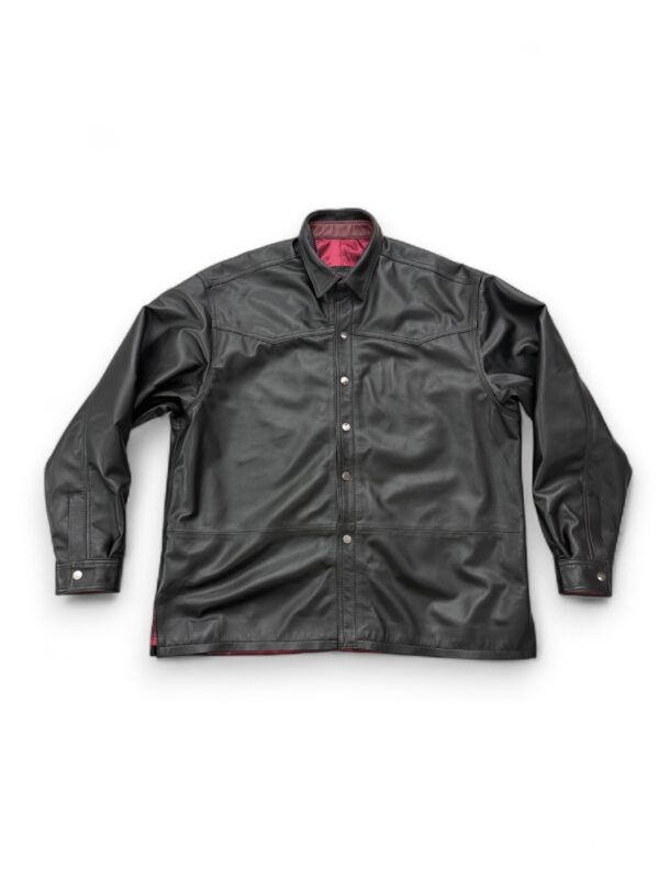 Black Leather Shirt with Burgundy Details