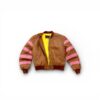 Leather Brown Bomber Jacket with Contrast Stripes