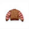 Leather Brown Bomber Jacket with Contrast Stripes