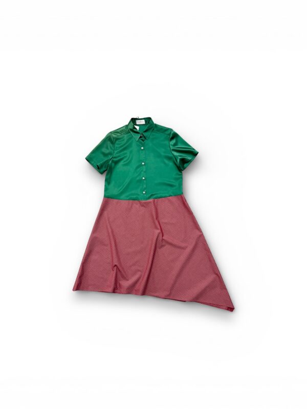 Emerald Green & Terracotta Red Asymmetrical Shirt Dress