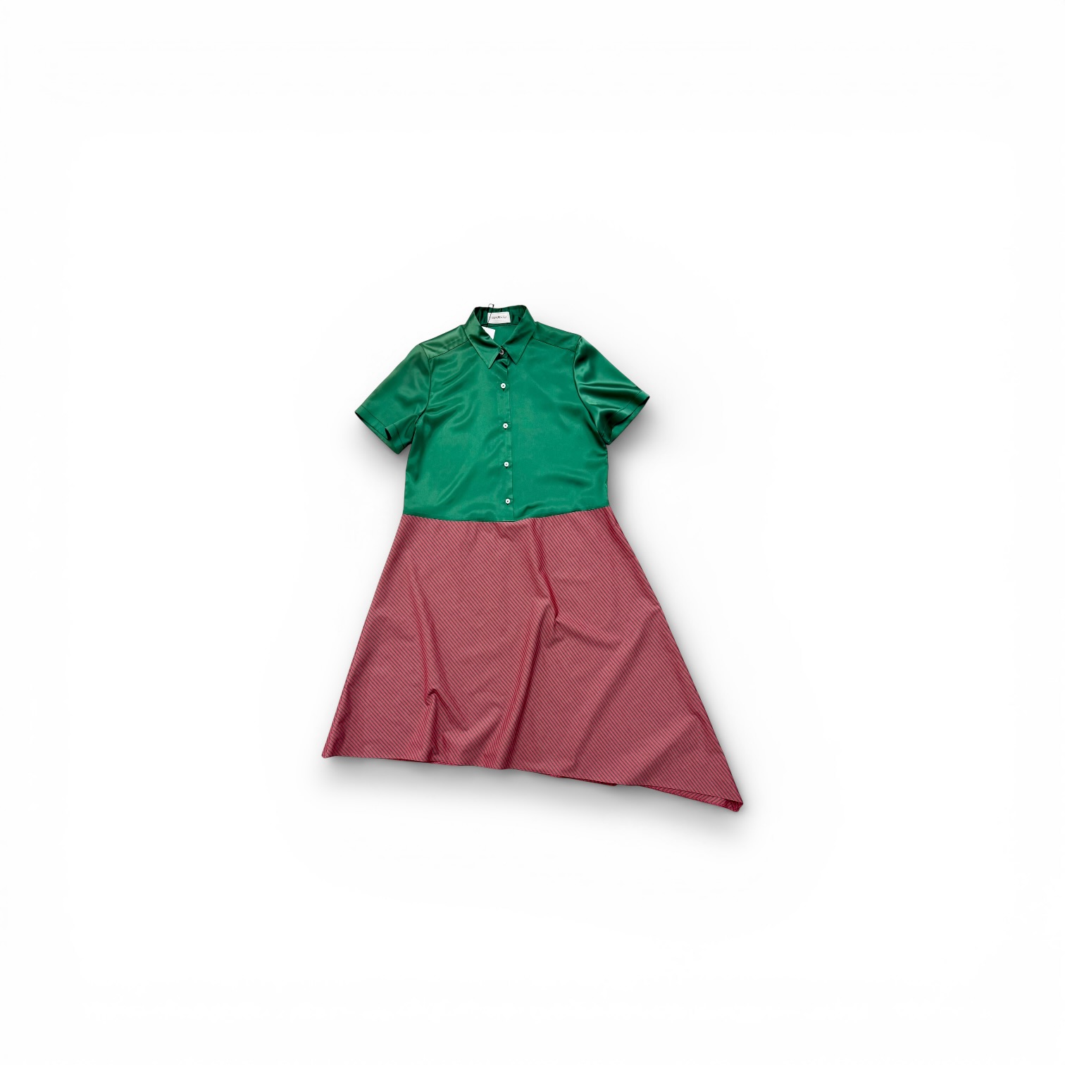 Emerald Green & Terracotta Red Asymmetrical Shirt Dress