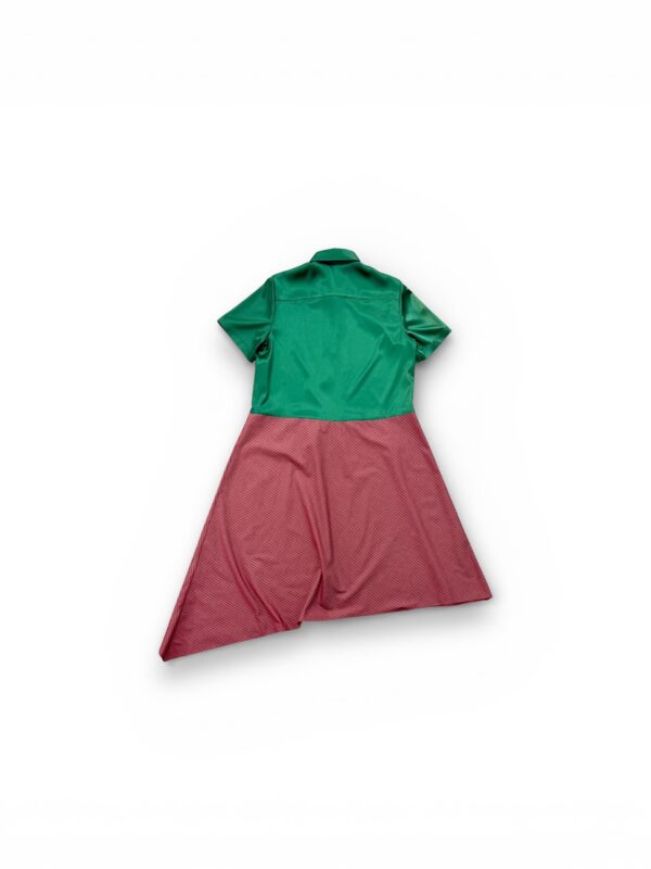 Emerald Green & Terracotta Red Asymmetrical Shirt Dress