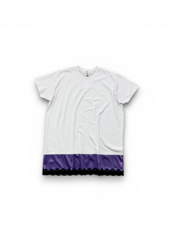 Oversized Cotton T-Shirt with Purpe Satin Detail & Lace Trim