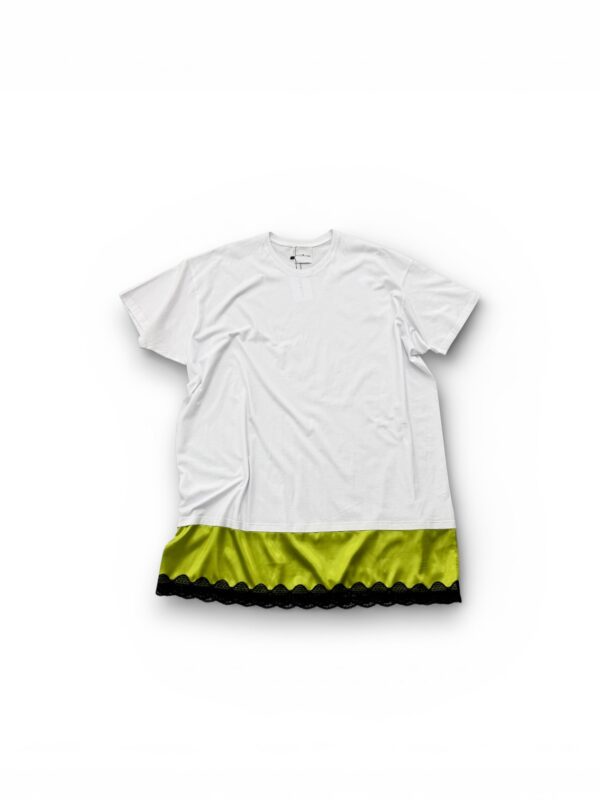 Oversized Cotton T-Shirt with Lime Satin Detail & Lace Trim