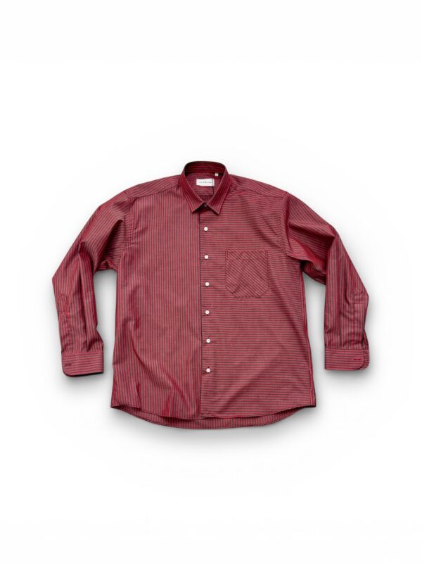 Deep Red & Dark Grey Pinstripe Regular Fit Shirt